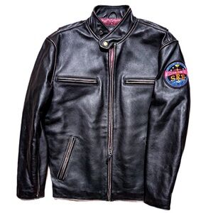 RARE “Golden Bear Sportwear” Black Genuine Leather Quilted Moto Biker Jacket